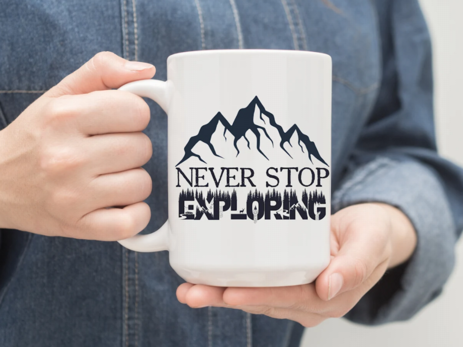 Nature Themed Ceramic Coffee Mug "Never Stop Exploring" | By Trebreh Designs - 11oz