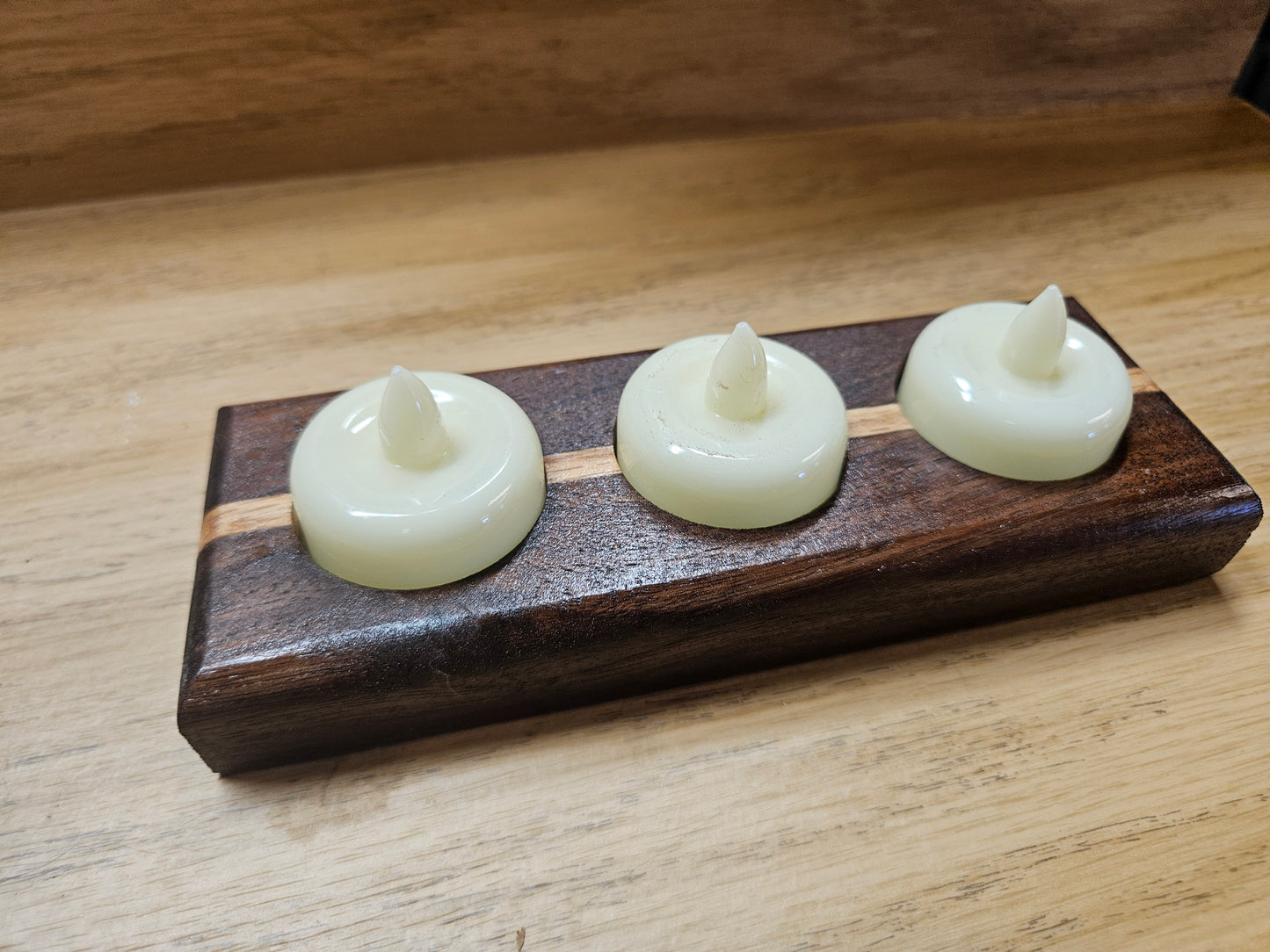 Walnut base with Oak inlay 3 candle holder